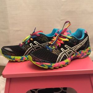 multi coloured trainers asics